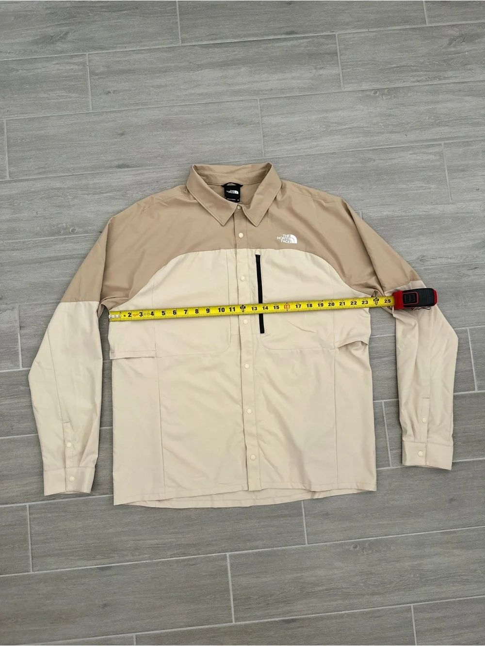 The North Face First Trail UPF Long Sleeve Shirt Size Large Tan Brown Snap
